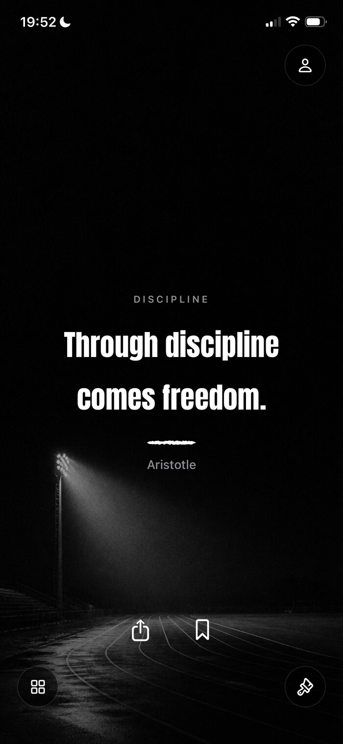 Brute quote screen showing a discipline quote